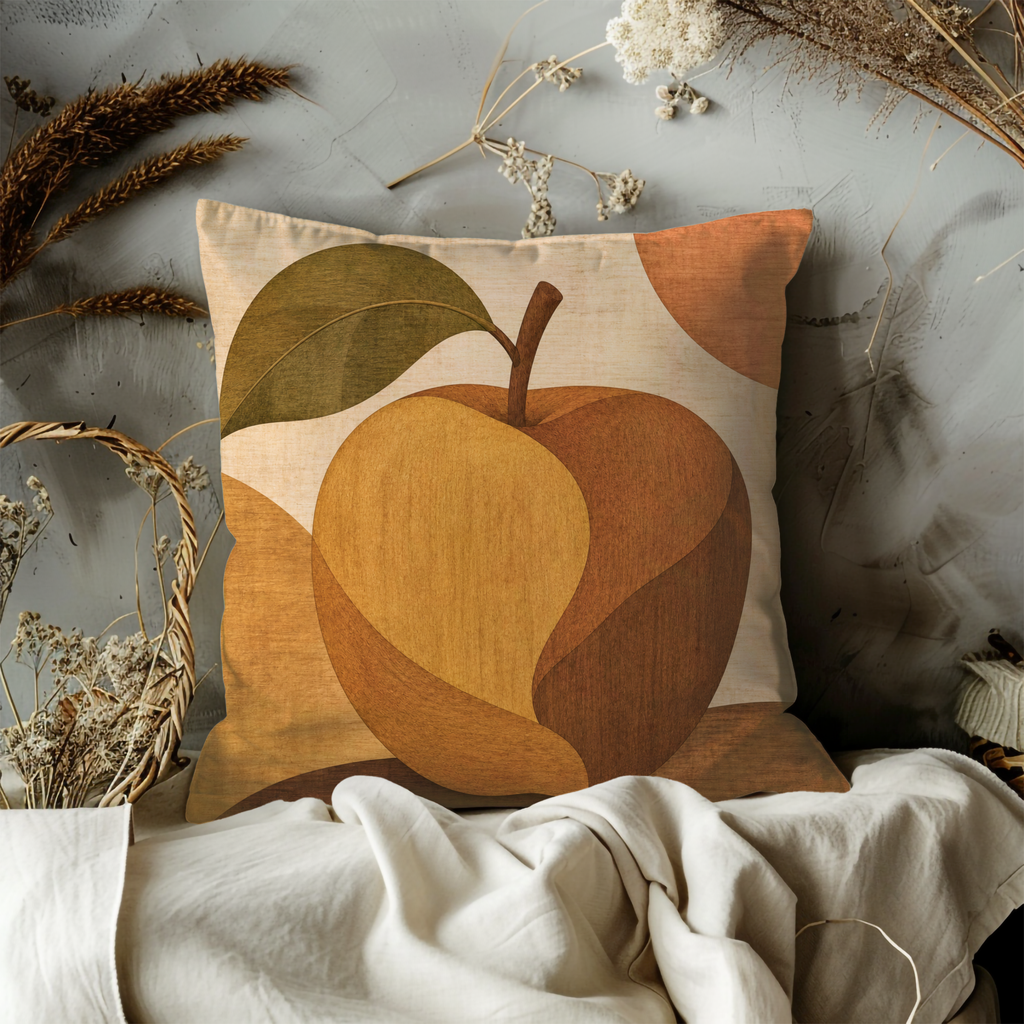 Stylized Apple Pillow Cover | Earthy Boho Art | Cozy Autumn Decor