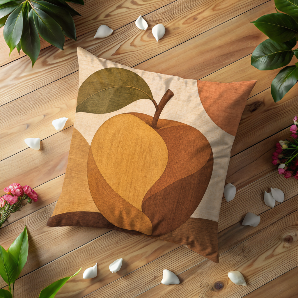 Stylized Apple Pillow Cover | Earthy Boho Art | Cozy Autumn Decor
