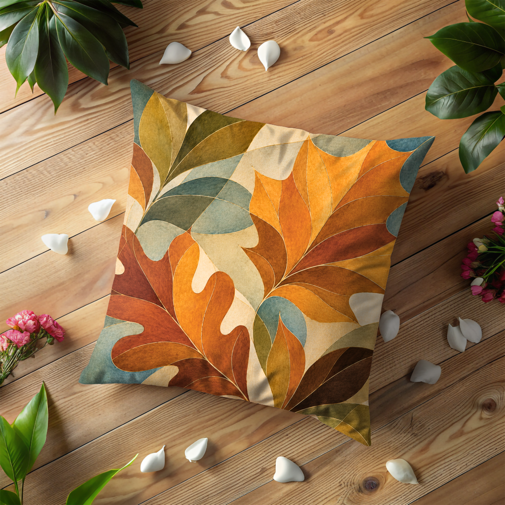 Stylized Autumn Leaves Pillow Cover | Modern Botanical Art