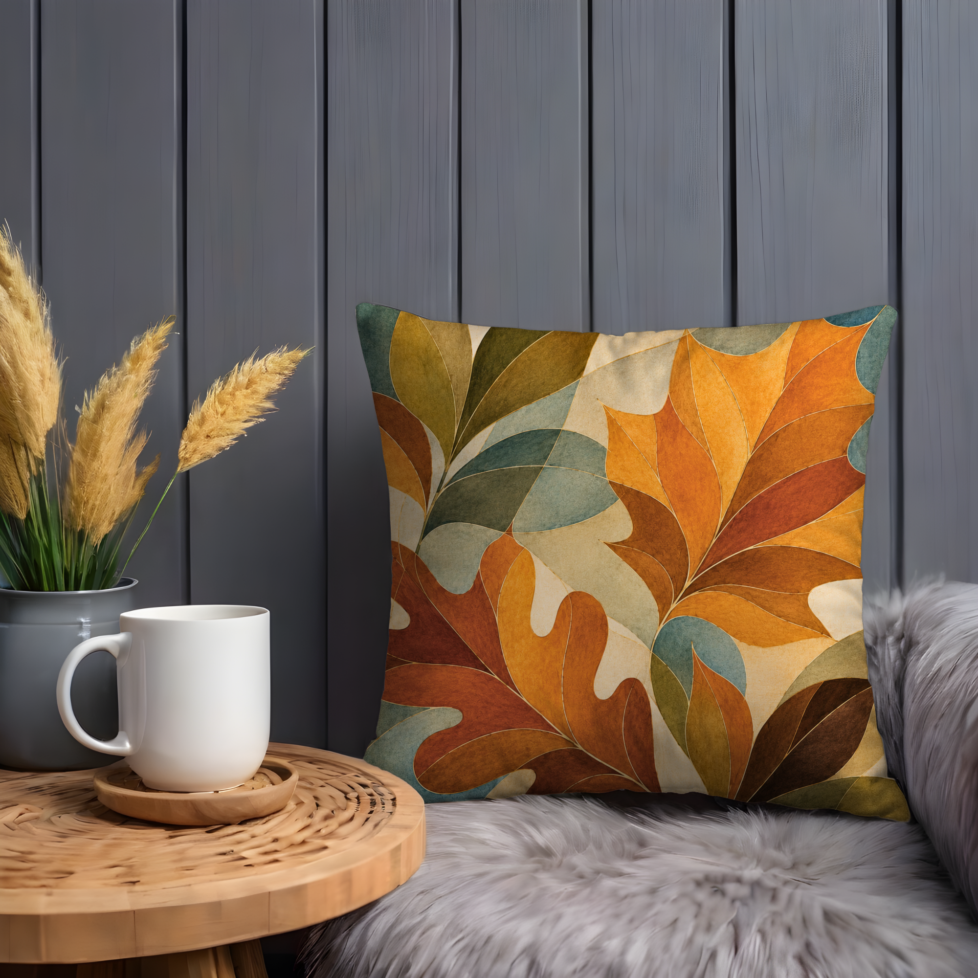 Stylized Autumn Leaves Pillow Cover | Modern Botanical Art