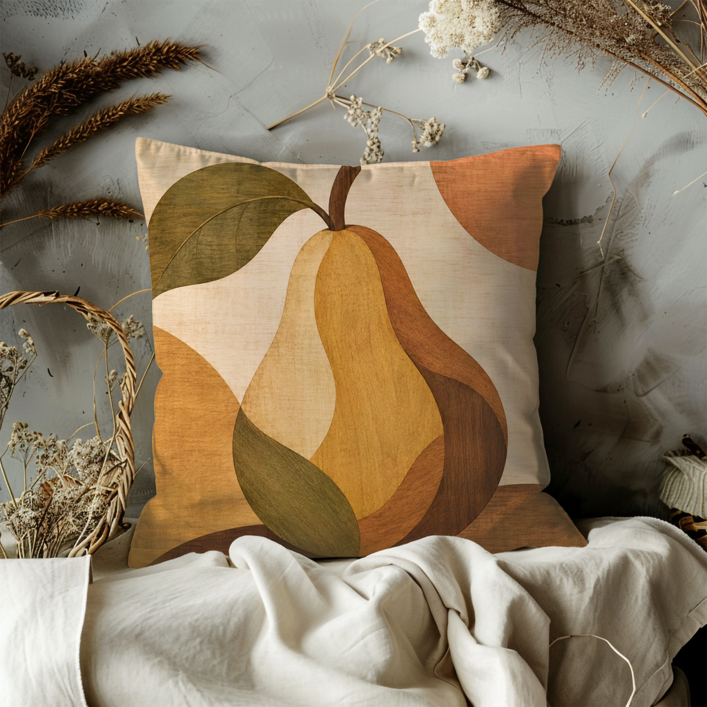 Stylized Pear Pillow Cover | Earthy Boho Art | Cozy Autumn Decor