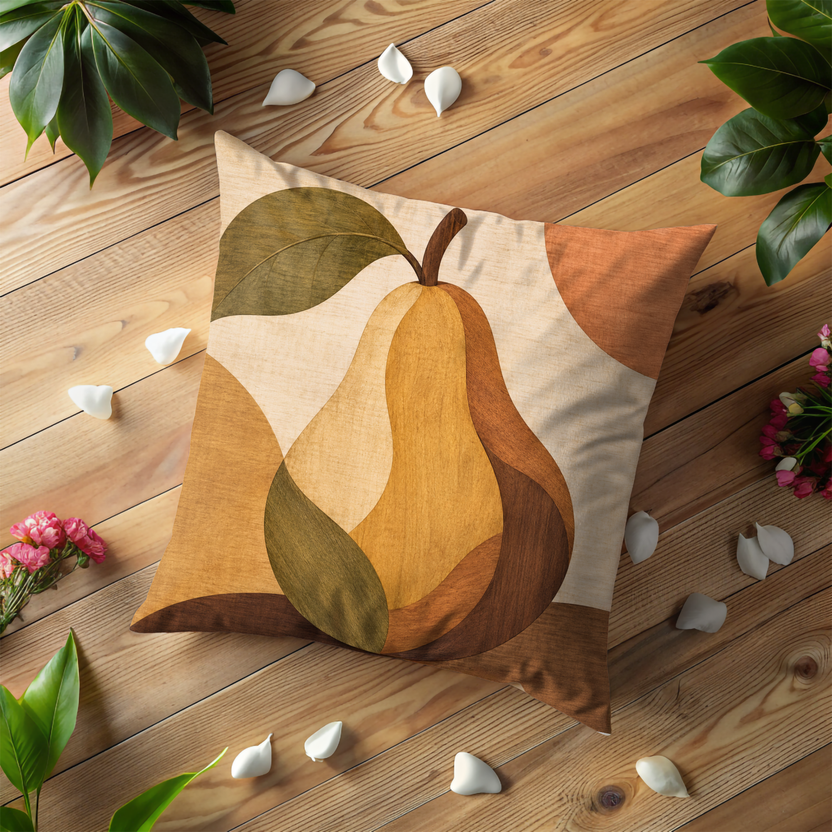 Stylized Pear Pillow Cover | Earthy Boho Art | Cozy Autumn Decor