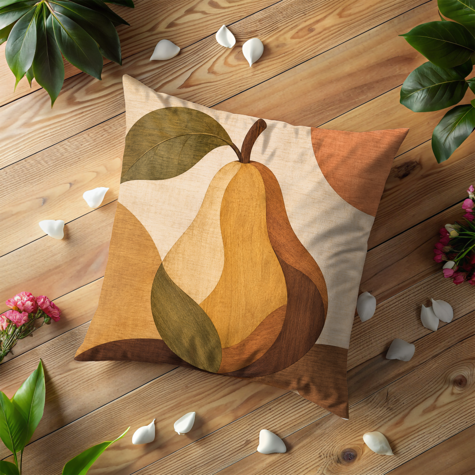 Stylized Pear Pillow Cover | Earthy Boho Art | Cozy Autumn Decor