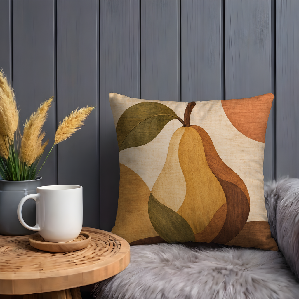 Stylized Pear Pillow Cover | Earthy Boho Art | Cozy Autumn Decor