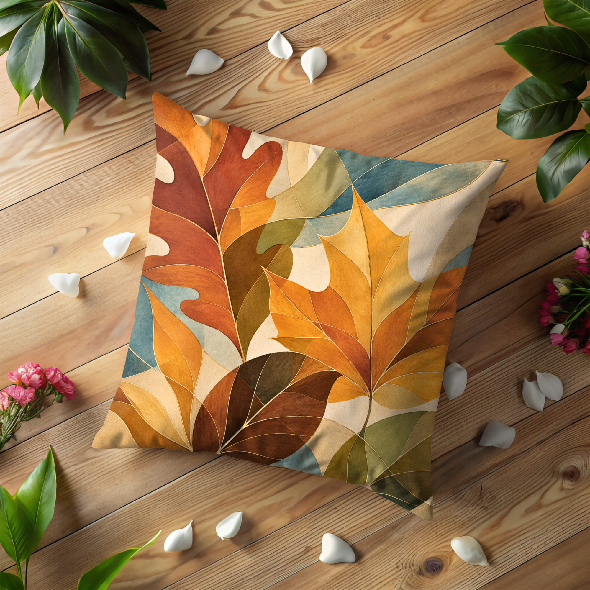 Stylized Autumn Leaves Pillow Cover | Modern Botanical Art