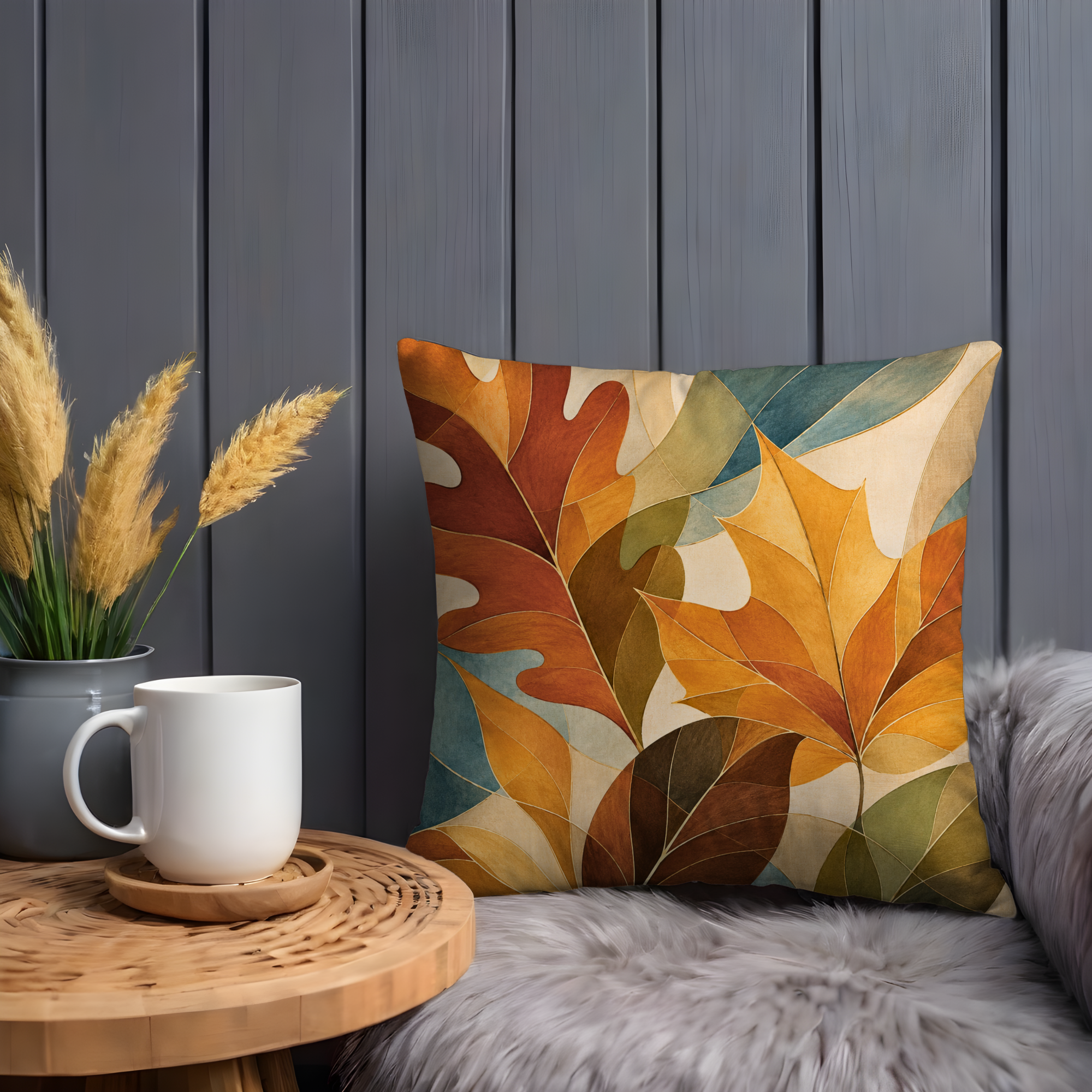 Stylized Autumn Leaves Pillow Cover | Modern Botanical Art