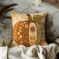 Quilted Pumpkin Pillow Cover | Folk Harvest Art | Earthy Boho Decor