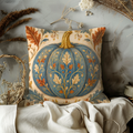 Blue Ornate Pumpkin Pillow Cover | Elegant Fall Art