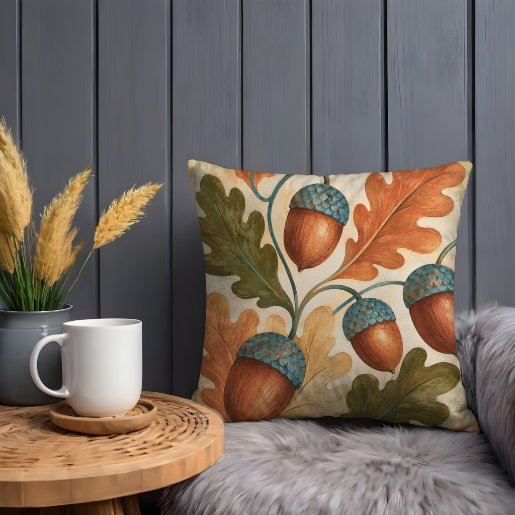 Acorn Oak Leaves Pillow Cover | Classic Autumn Art