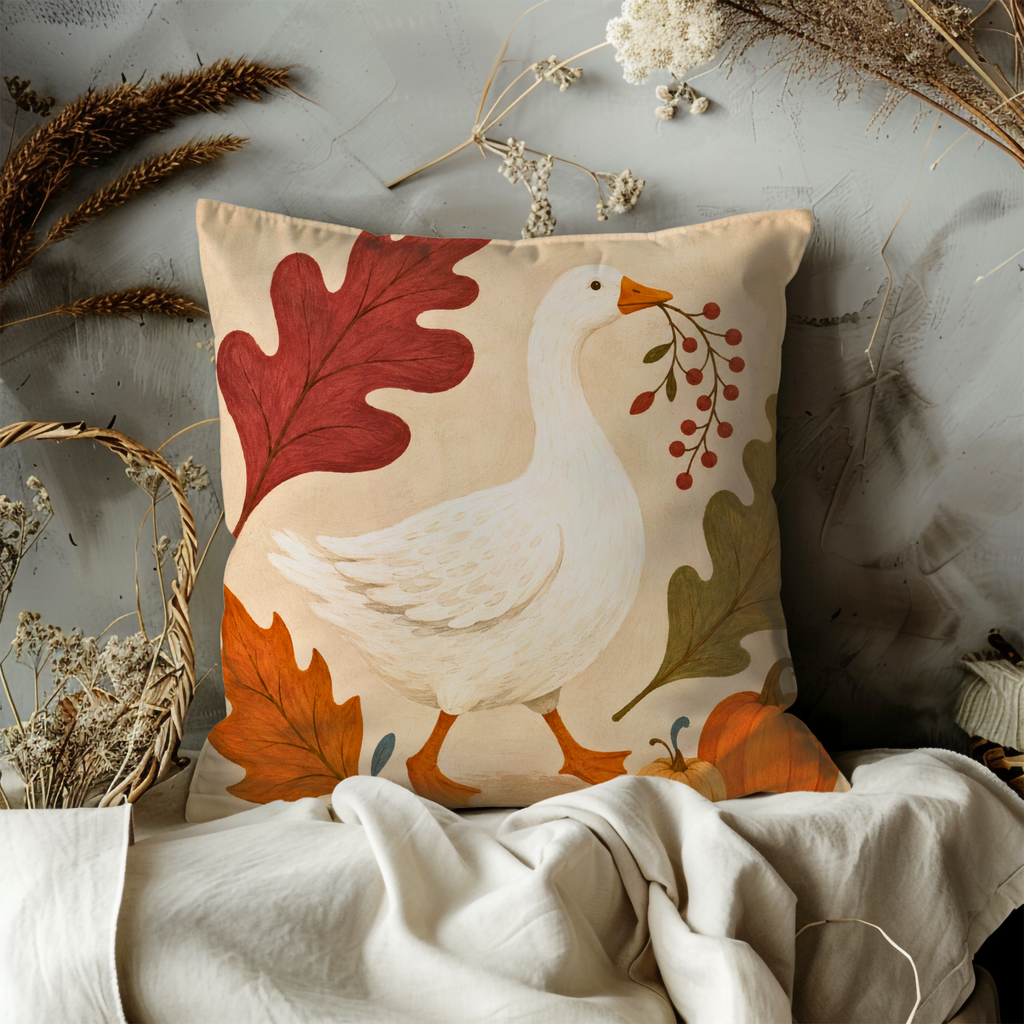 Goose Autumn Pillow Cover | Cute Farm Animal Art | Cozy Fall Decor