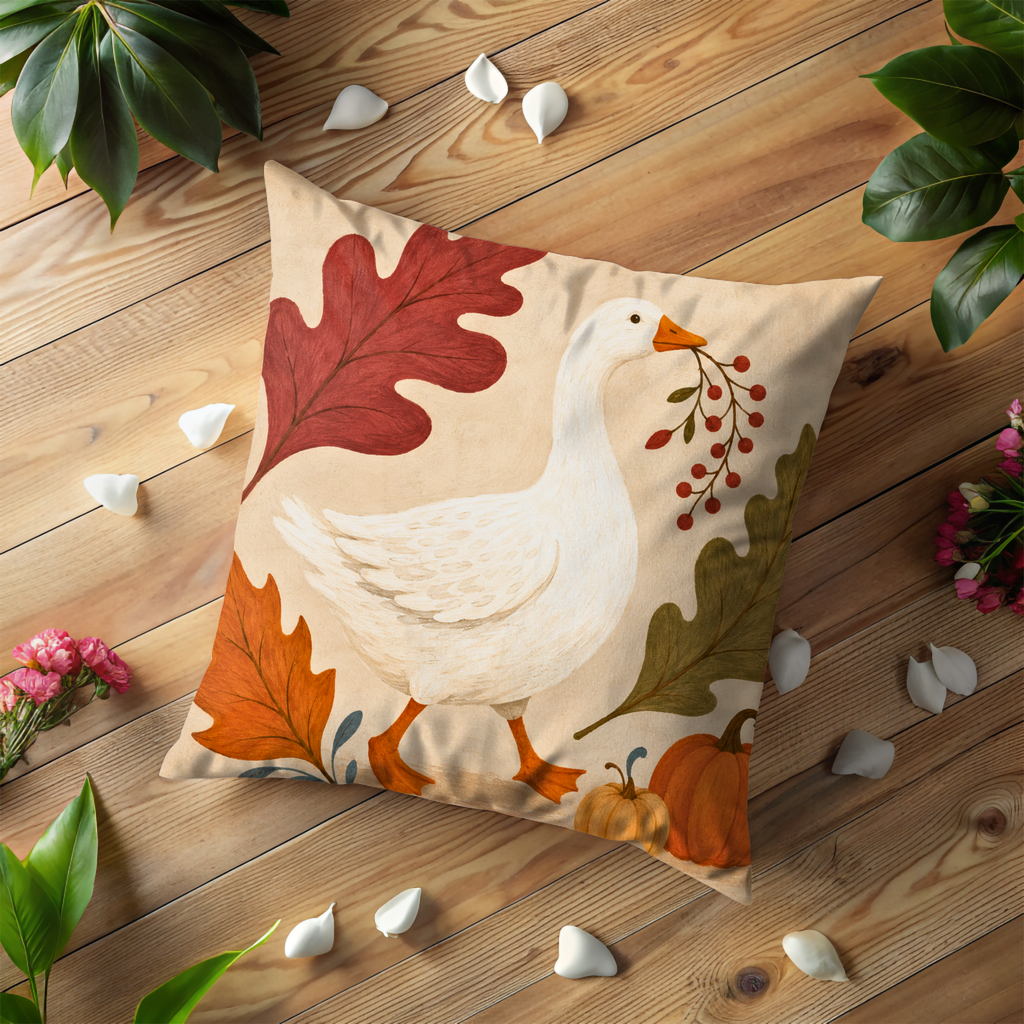 Goose Autumn Pillow Cover | Cute Farm Animal Art | Cozy Fall Decor
