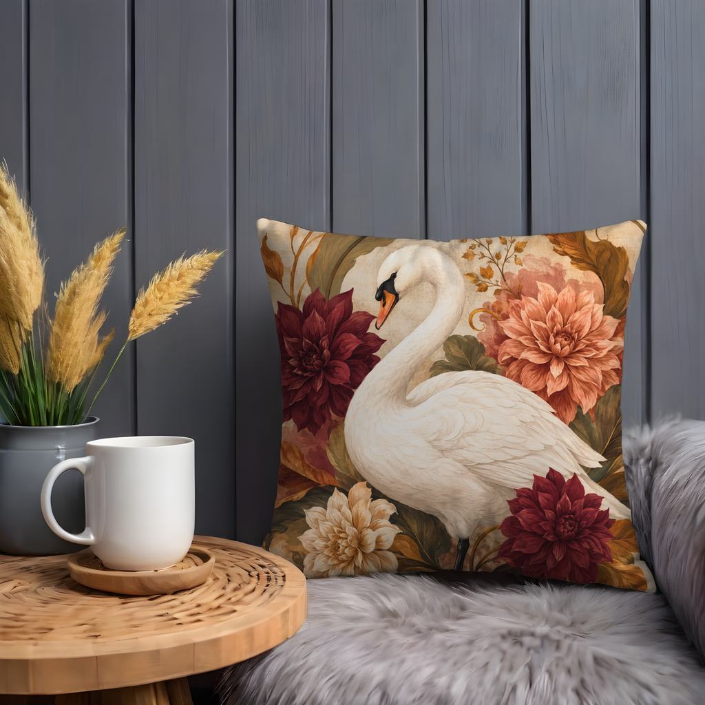 Swan Dahlia Pillow Cover | Elegant Autumn Art