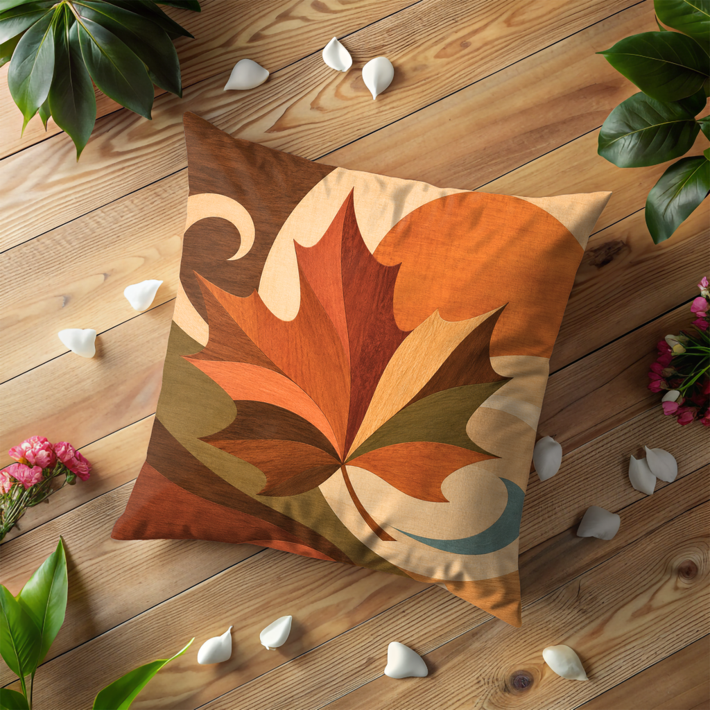 Stylized Maple Leaf Pillow Cover | Bold Autumn Art | Earthy Boho Decor