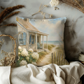 Coastal Beach Cottage Pillow Cover | Serene Landscape Art