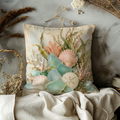 Sea Glass Seashell Pillow Cover | Coastal Ocean Art | Serene Beach Decor