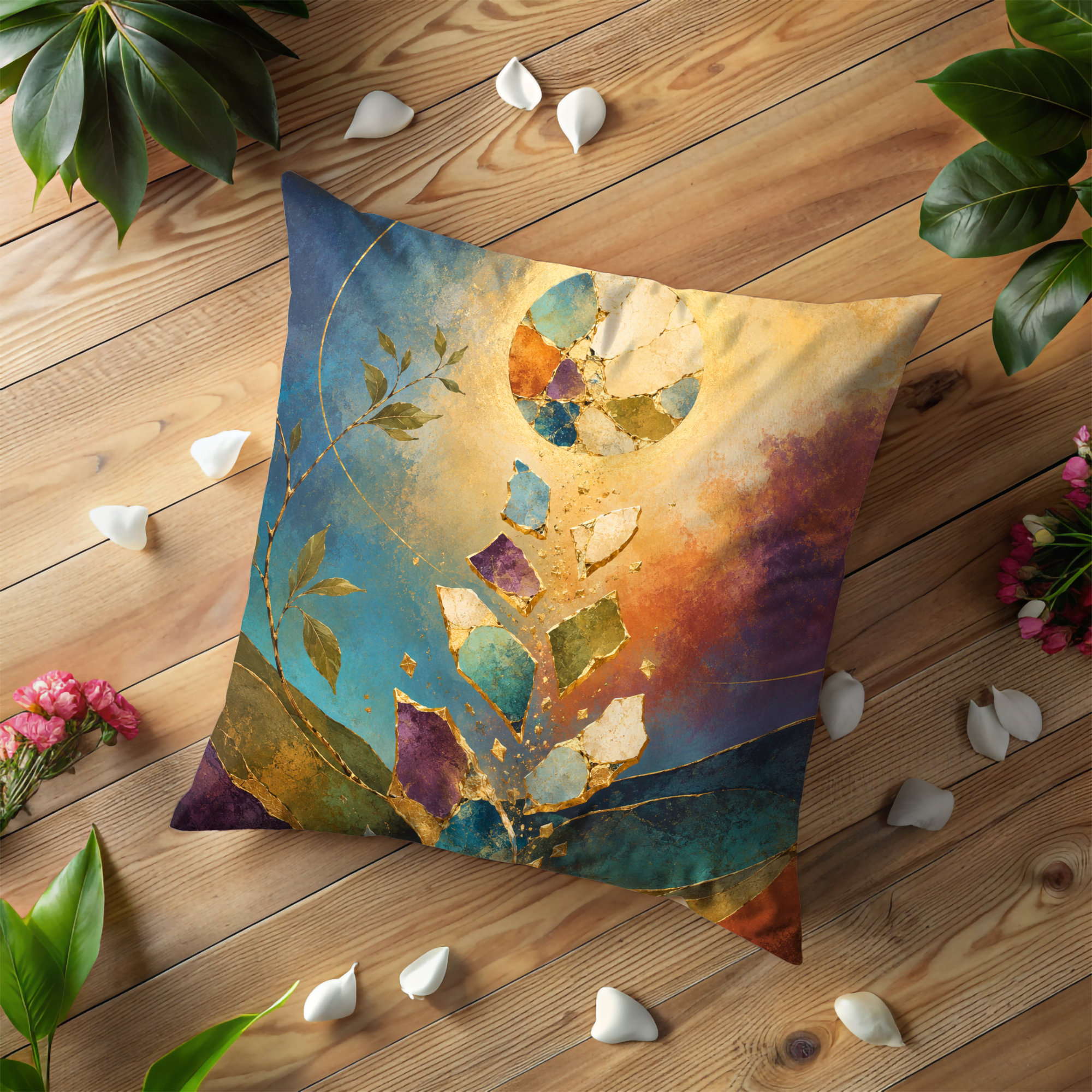Kintsugi Celestial Tree Pillow Cover | Modern Abstract Art | Elegant Decor