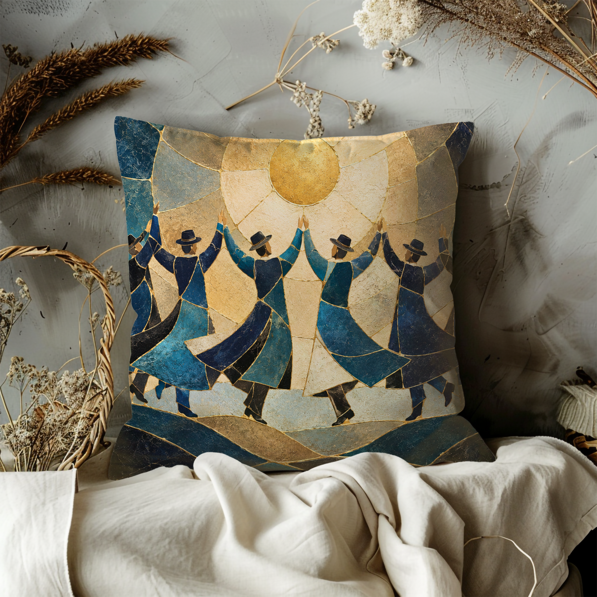 Jewish Folk Dance Pillow Cover | Traditional Celebration Art | Cultural Decor