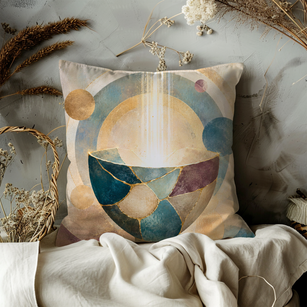 Kintsugi Celestial Bowl Pillow Cover | Modern Abstract Art | Elegant Decor