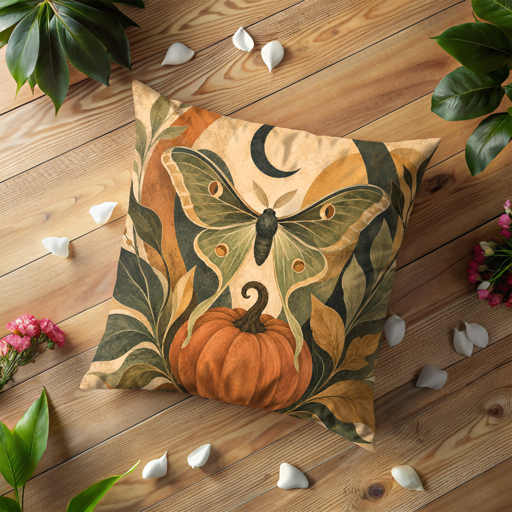 Luna Moth Pumpkin Pillow Cover | Earthy Botanical Art