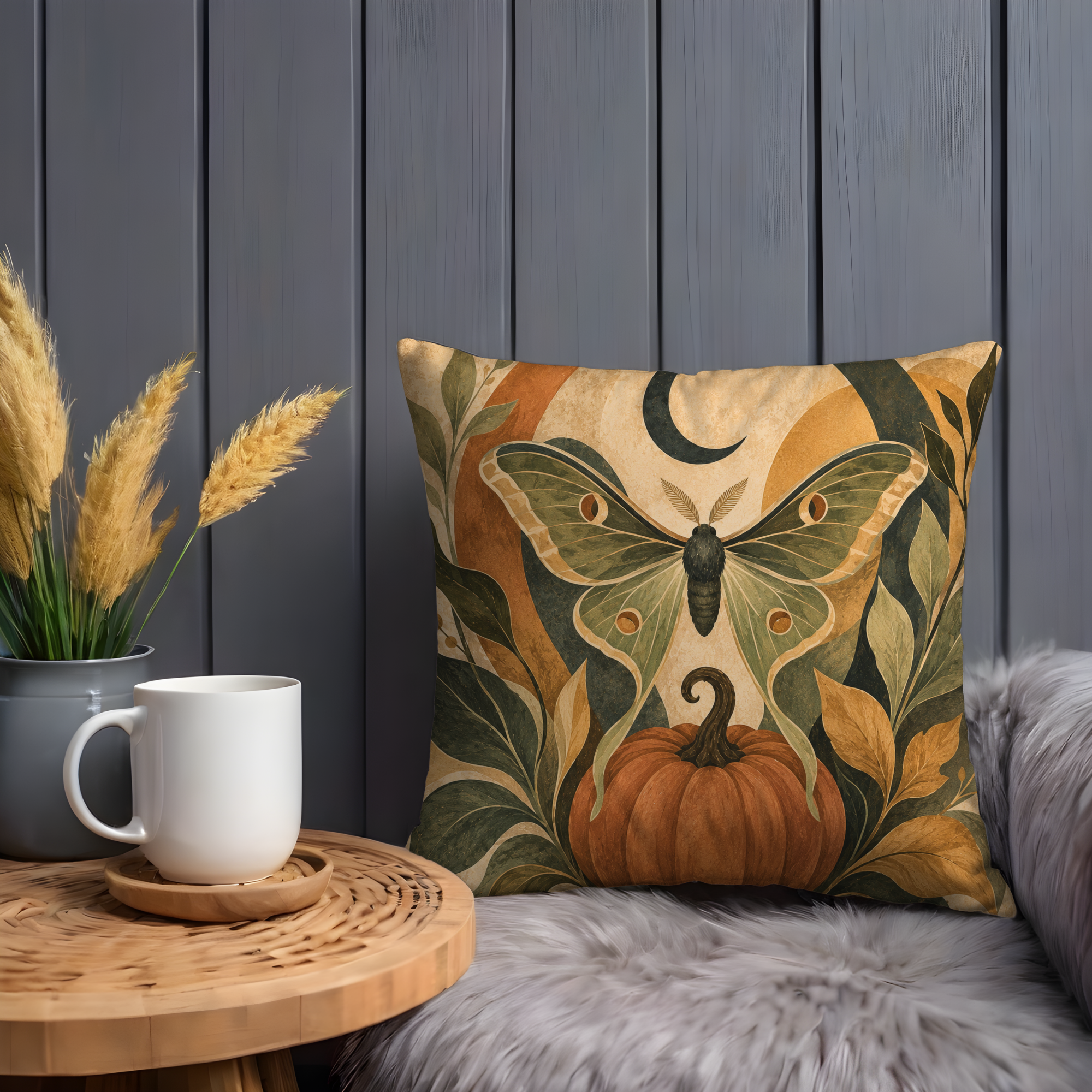 Luna Moth Pumpkin Pillow Cover | Earthy Botanical Art