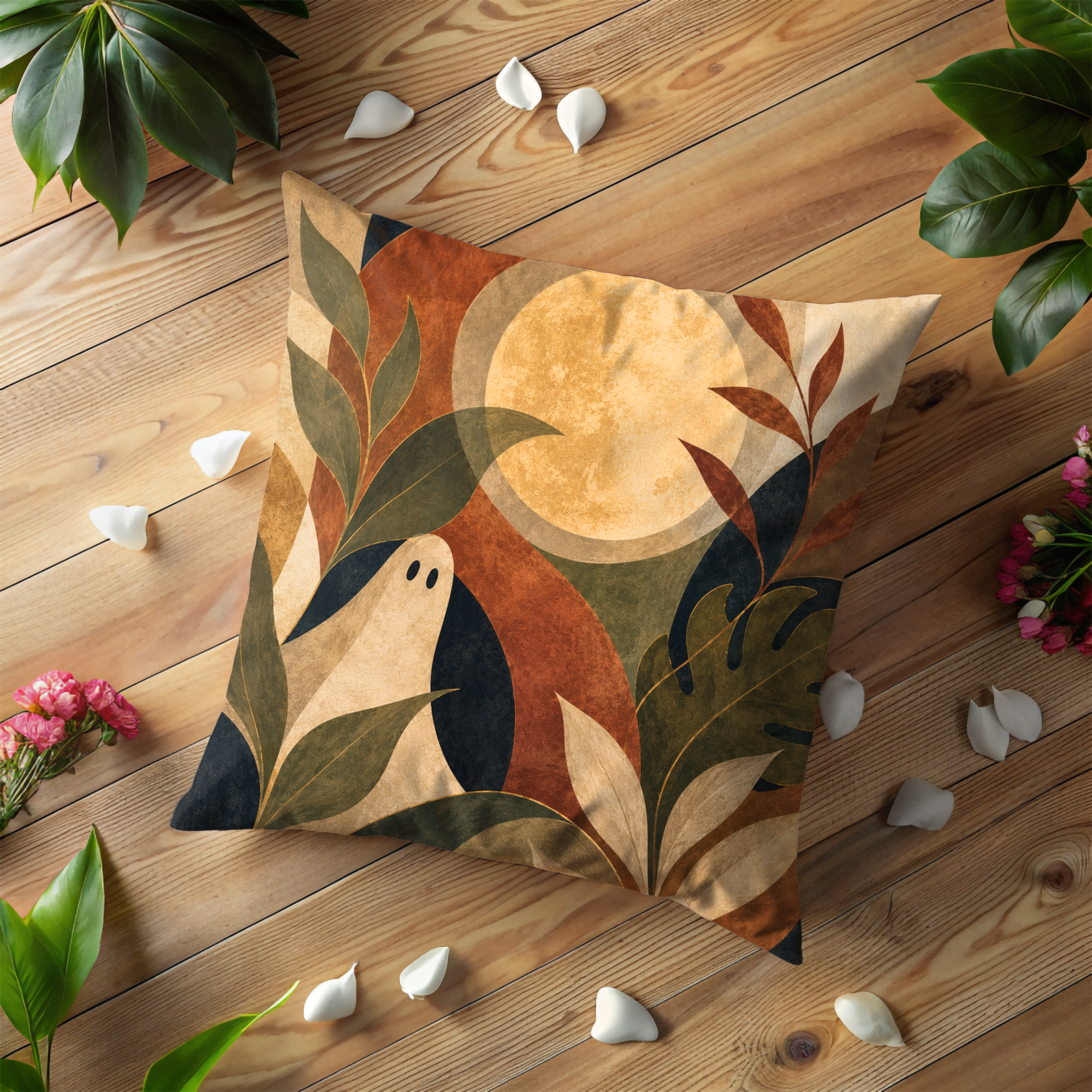 Ghost Pumpkin Pillow Cover | Earthy Boho Art | Cozy Autumn Decor