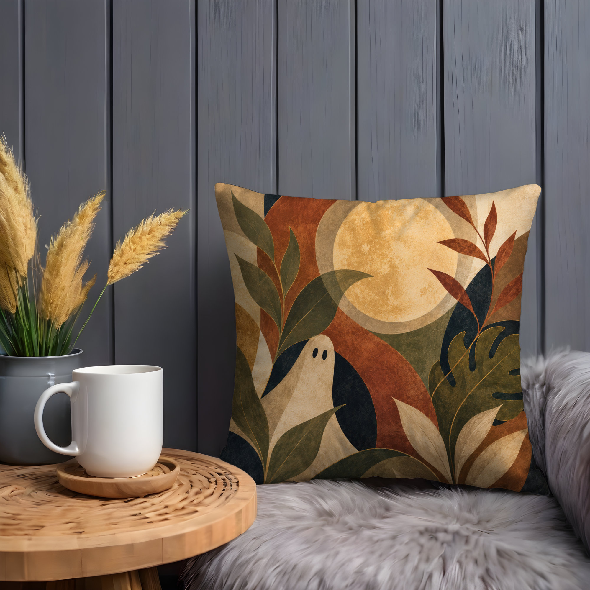 Ghost Pumpkin Pillow Cover | Earthy Boho Art | Cozy Autumn Decor