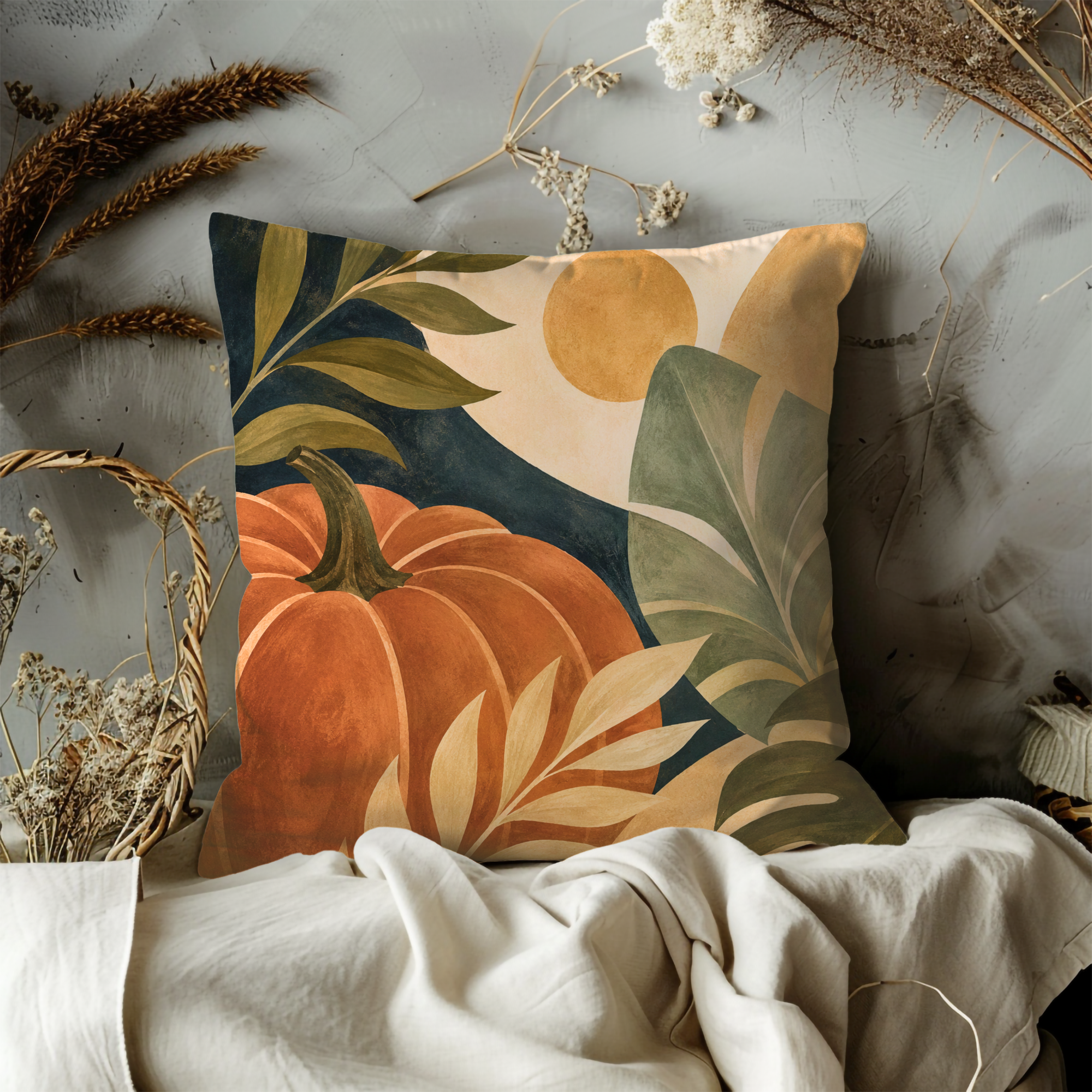 Terracotta Pumpkin Pillow Cover | Earthy Boho Art | Cozy Autumn Decor