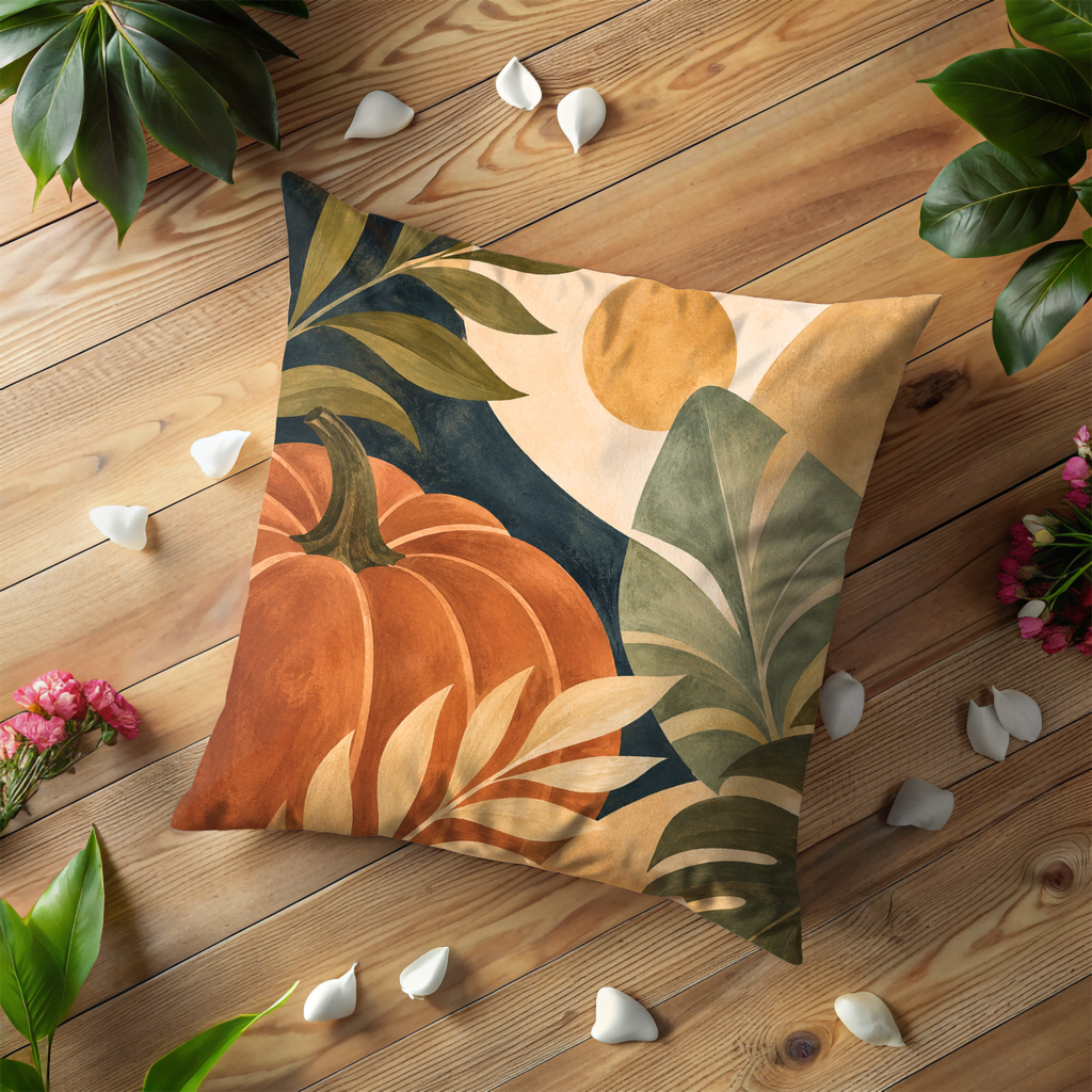 Terracotta Pumpkin Pillow Cover | Earthy Boho Art | Cozy Autumn Decor