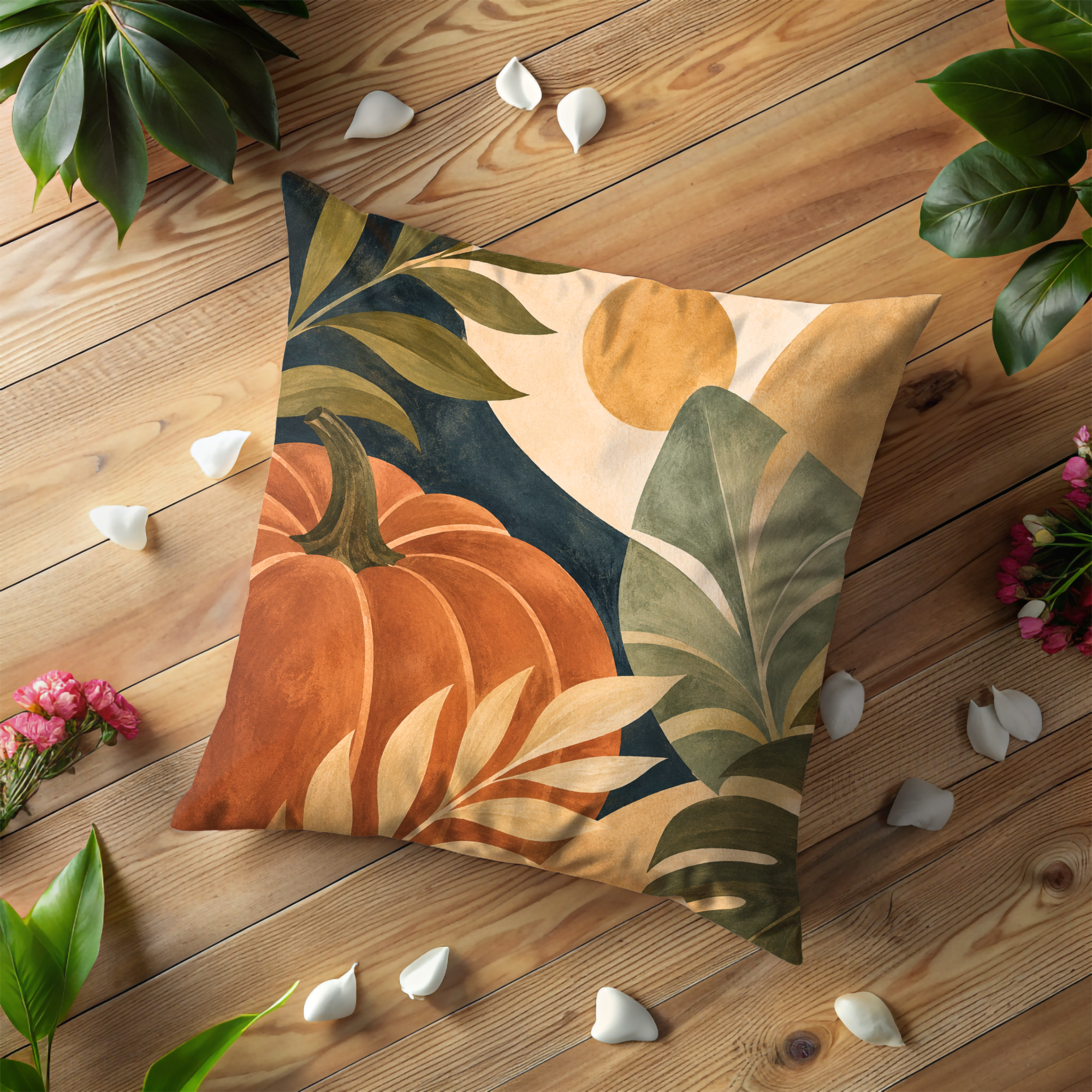 Terracotta Pumpkin Pillow Cover | Earthy Boho Art | Cozy Autumn Decor