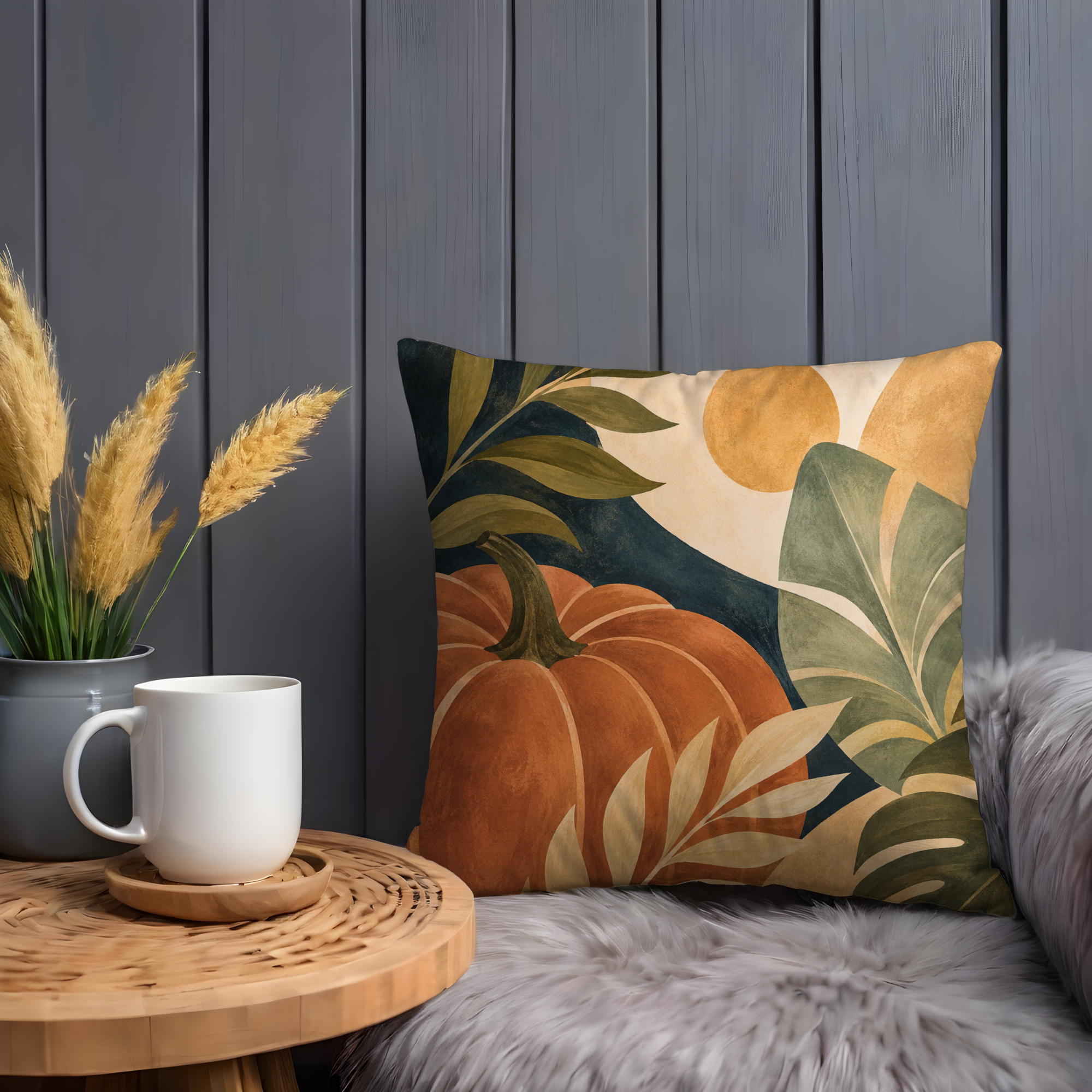 Terracotta Pumpkin Pillow Cover | Earthy Boho Art | Cozy Autumn Decor