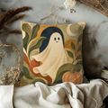 Ghost Pumpkin Pillow Cover | Cute Halloween Art | Cozy Autumn Decor