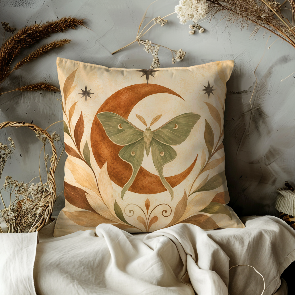 Luna Moth Moon Pillow Cover | Elegant Insect Art | Mystical Decor