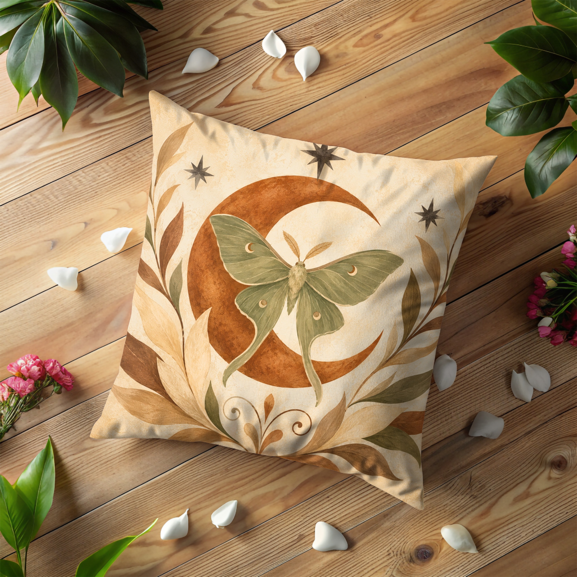 Luna Moth Moon Pillow Cover | Elegant Insect Art | Mystical Decor