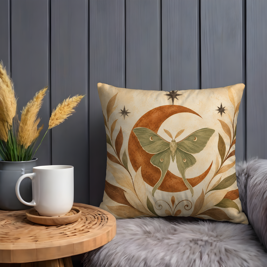 Luna Moth Moon Pillow Cover | Elegant Insect Art | Mystical Decor