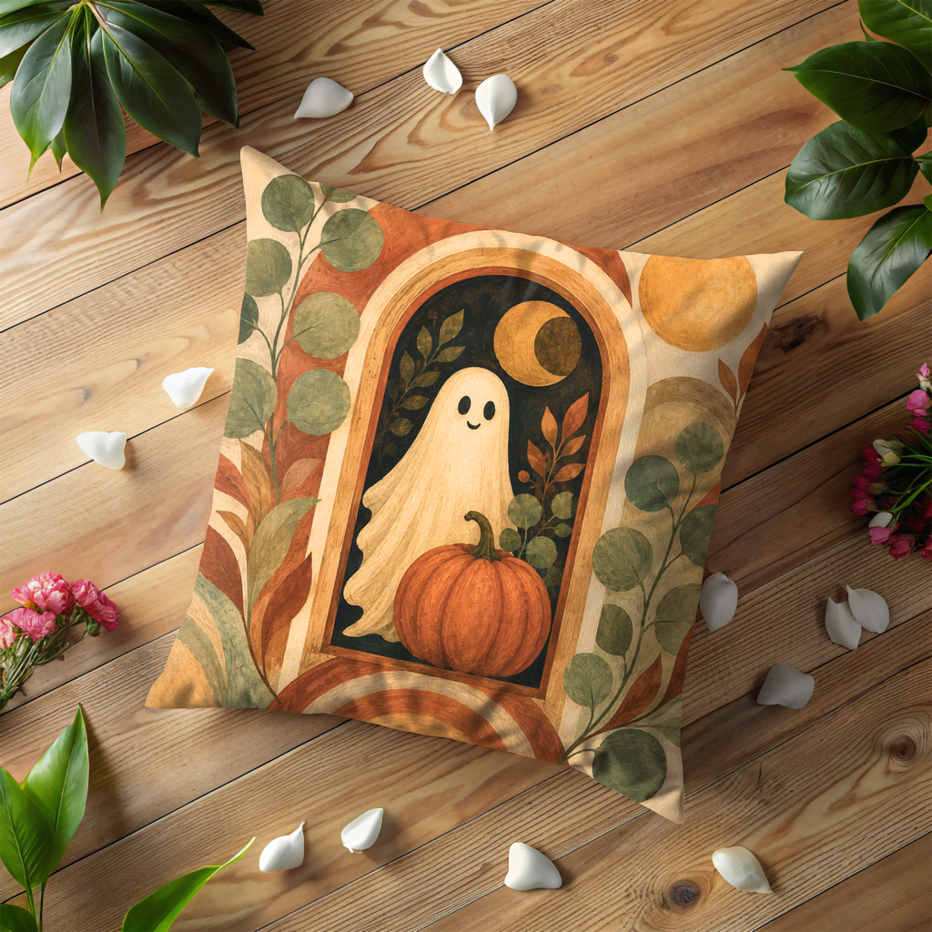 Ghost Pumpkin Arch Pillow Cover | Cute Halloween Art | Cozy Autumn Decor