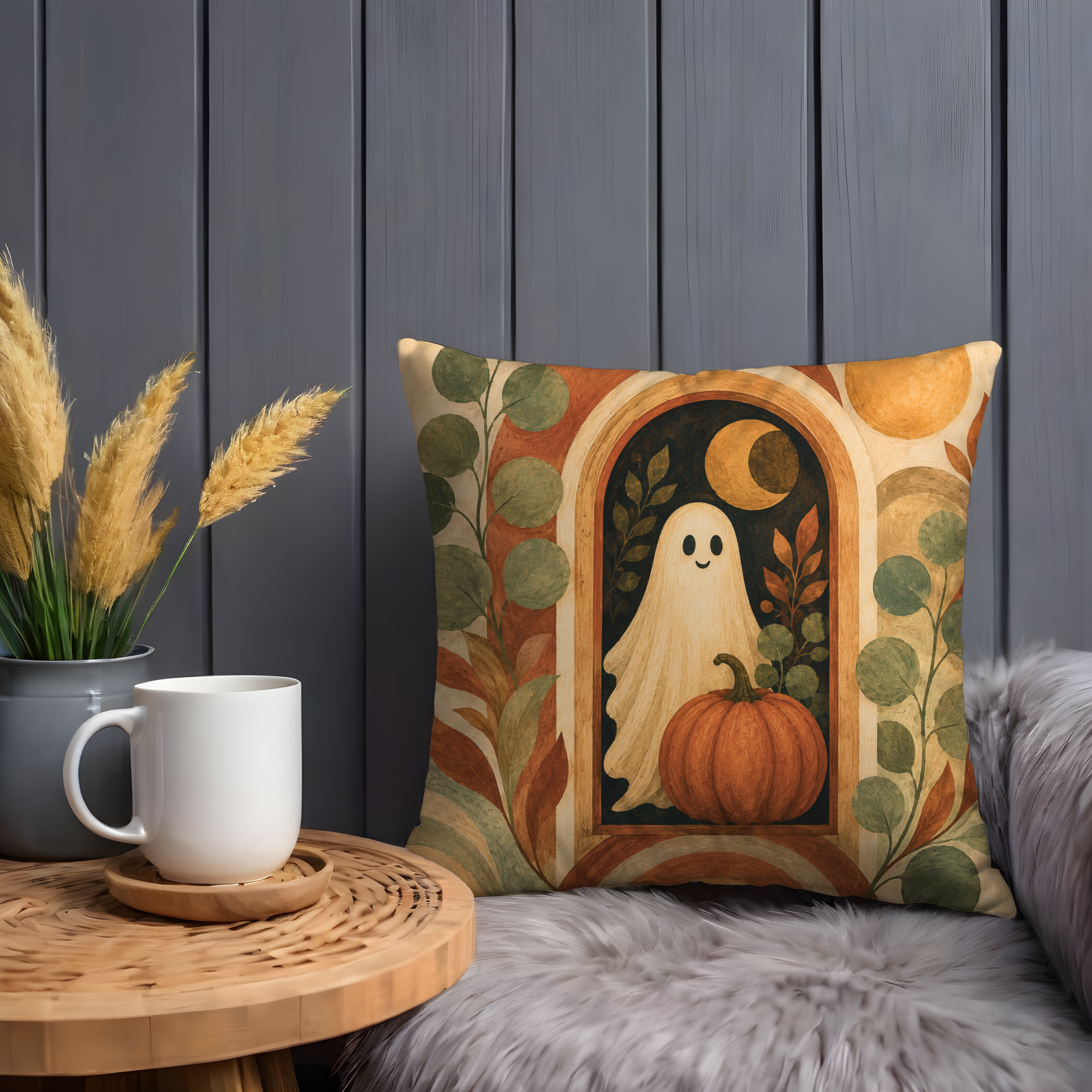 Ghost Pumpkin Arch Pillow Cover | Cute Halloween Art | Cozy Autumn Decor