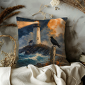 Lighthouse Raven Pillow Cover | Dramatic Coastal Art | Mystical Autumn Decor