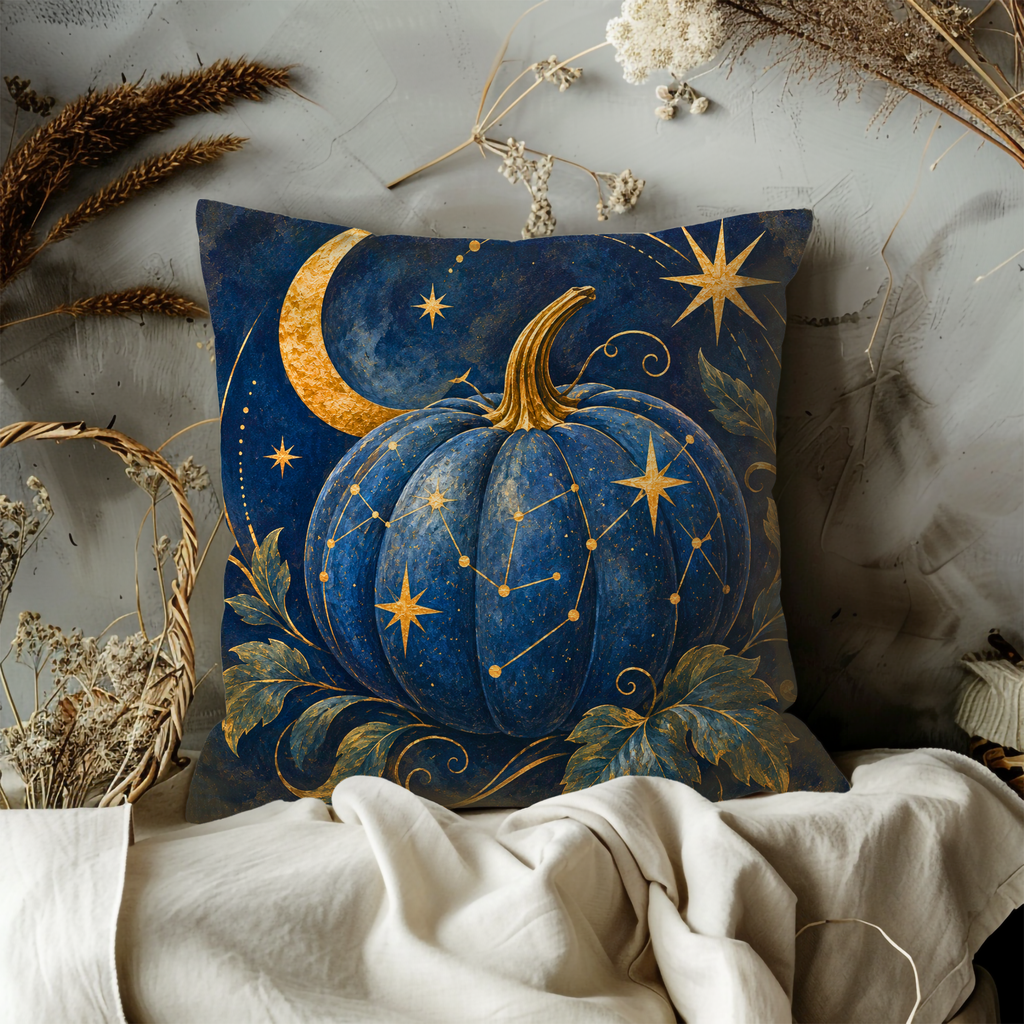 Celestial Pumpkin Pillow Cover | Starry Night Art | Mystical Decor