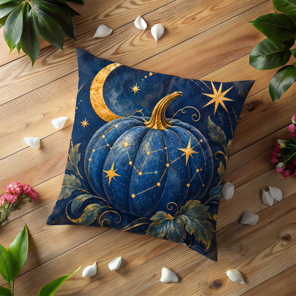 Celestial Pumpkin Pillow Cover | Starry Night Art | Mystical Decor