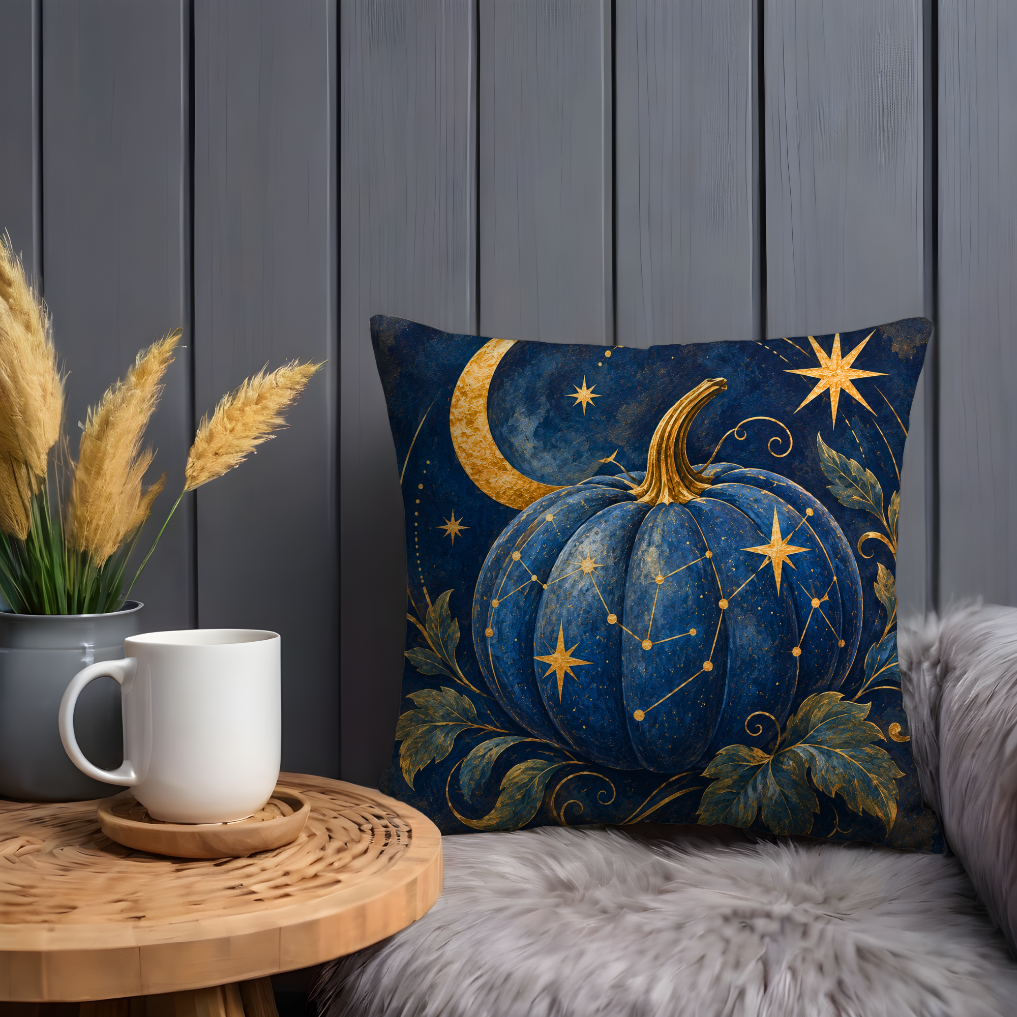 Celestial Pumpkin Pillow Cover | Starry Night Art | Mystical Decor