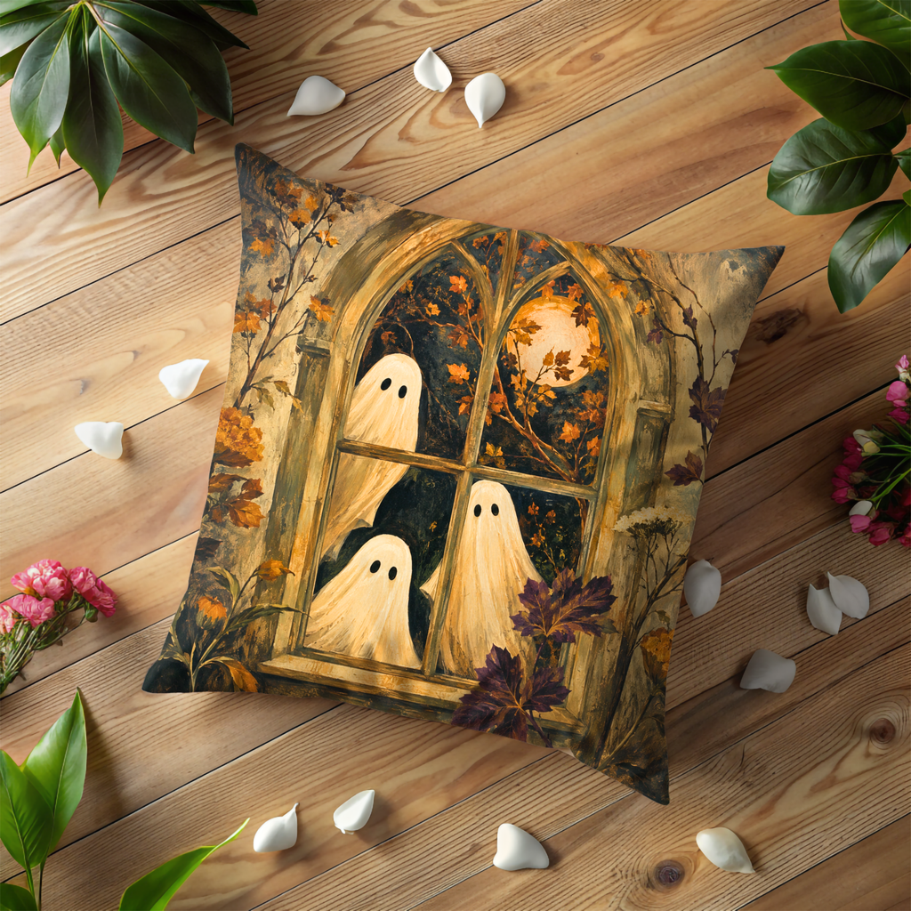 Three Ghosts Window Pillow Cover | Cute Halloween Art