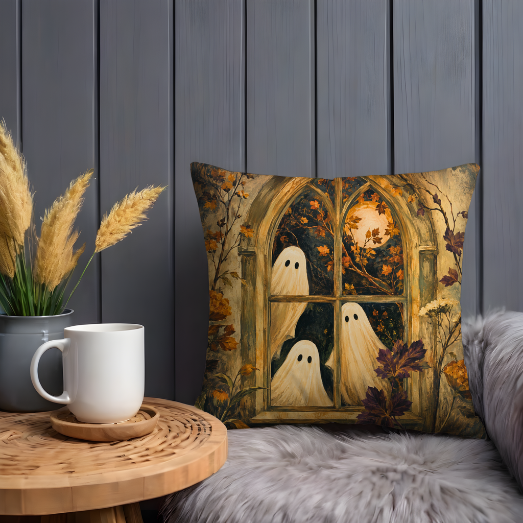 Three Ghosts Window Pillow Cover | Cute Halloween Art