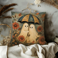 Cute Ghost Couple Umbrella Pillow Cover | Whimsical Halloween Art