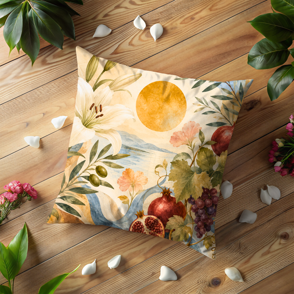 Mediterranean Landscape Pillow Cover | Serene Floral Art | Peaceful Nature Decor