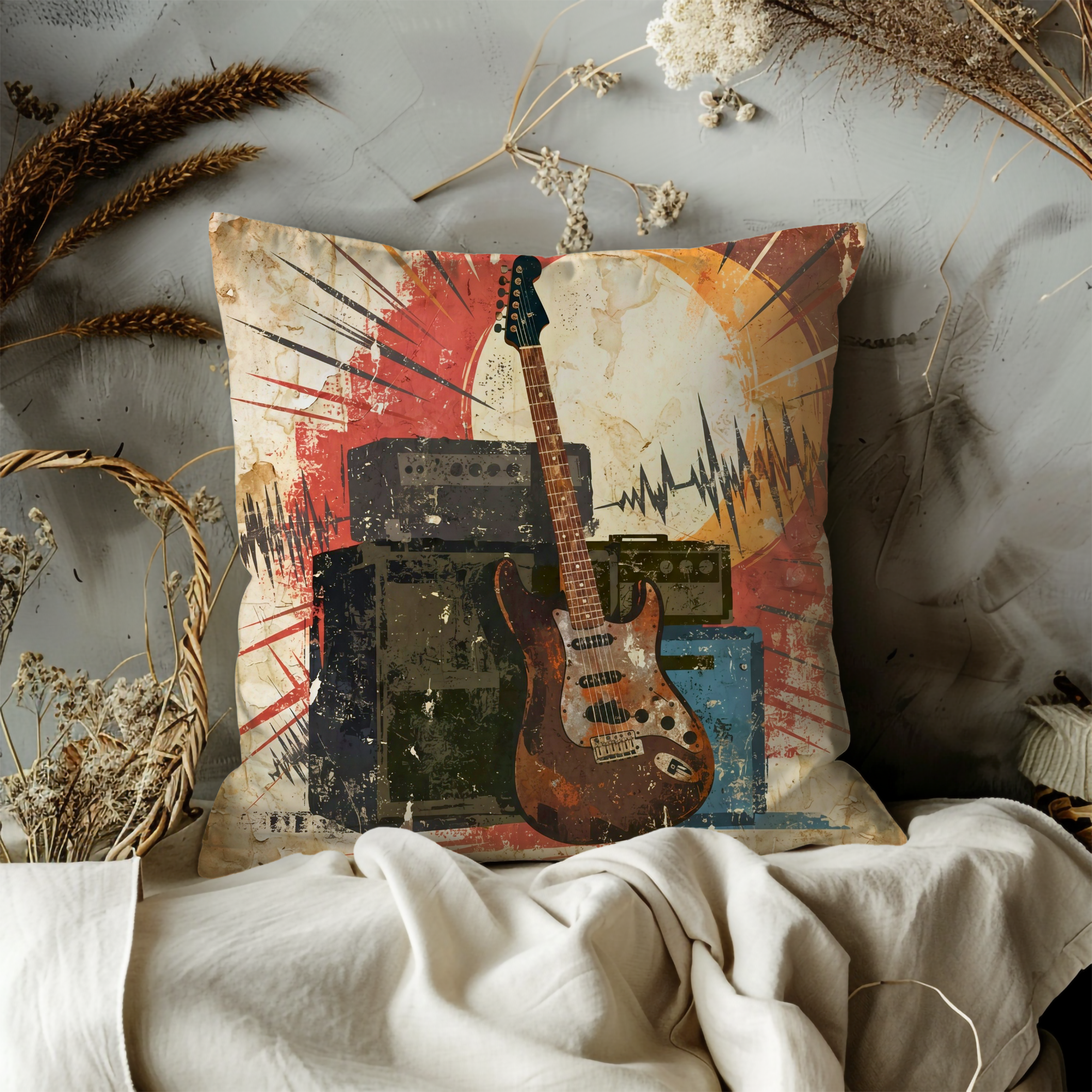 Electric Guitar Amp Pillow Cover | Grunge Rock Art