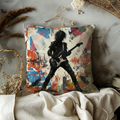 Rock Guitarist Silhouette Pillow Cover | Grunge Music Art
