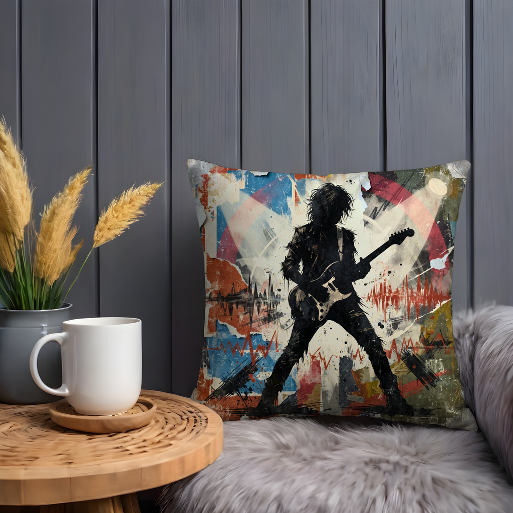 Rock Guitarist Silhouette Pillow Cover | Grunge Music Art