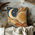 Sun Moon Harmony Pillow Cover | Earthy Boho Art | Celestial Decor