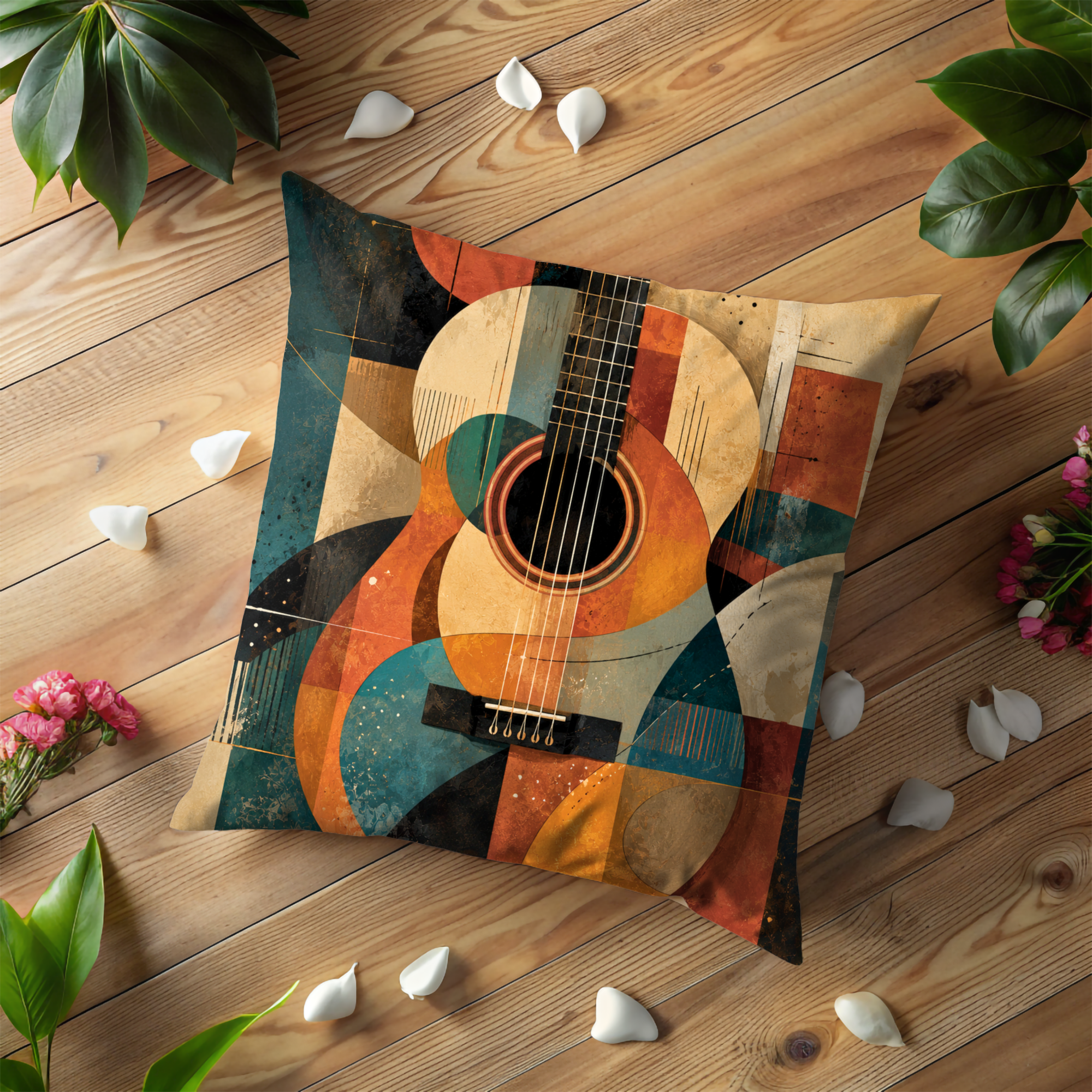Guitar Pillow Cover | Abstract Music Art | Boho Decor