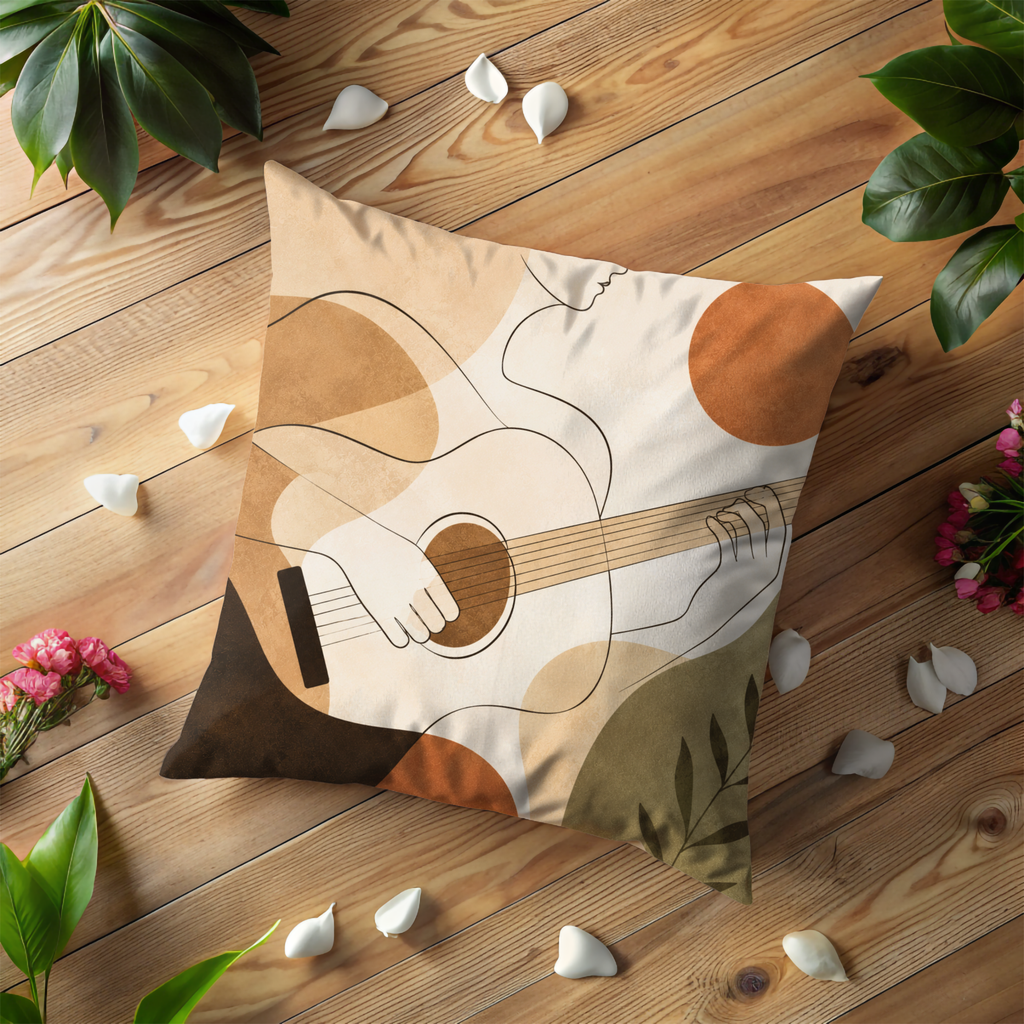 Guitar Pillow Cover | Minimalist Music Art | Boho Decor